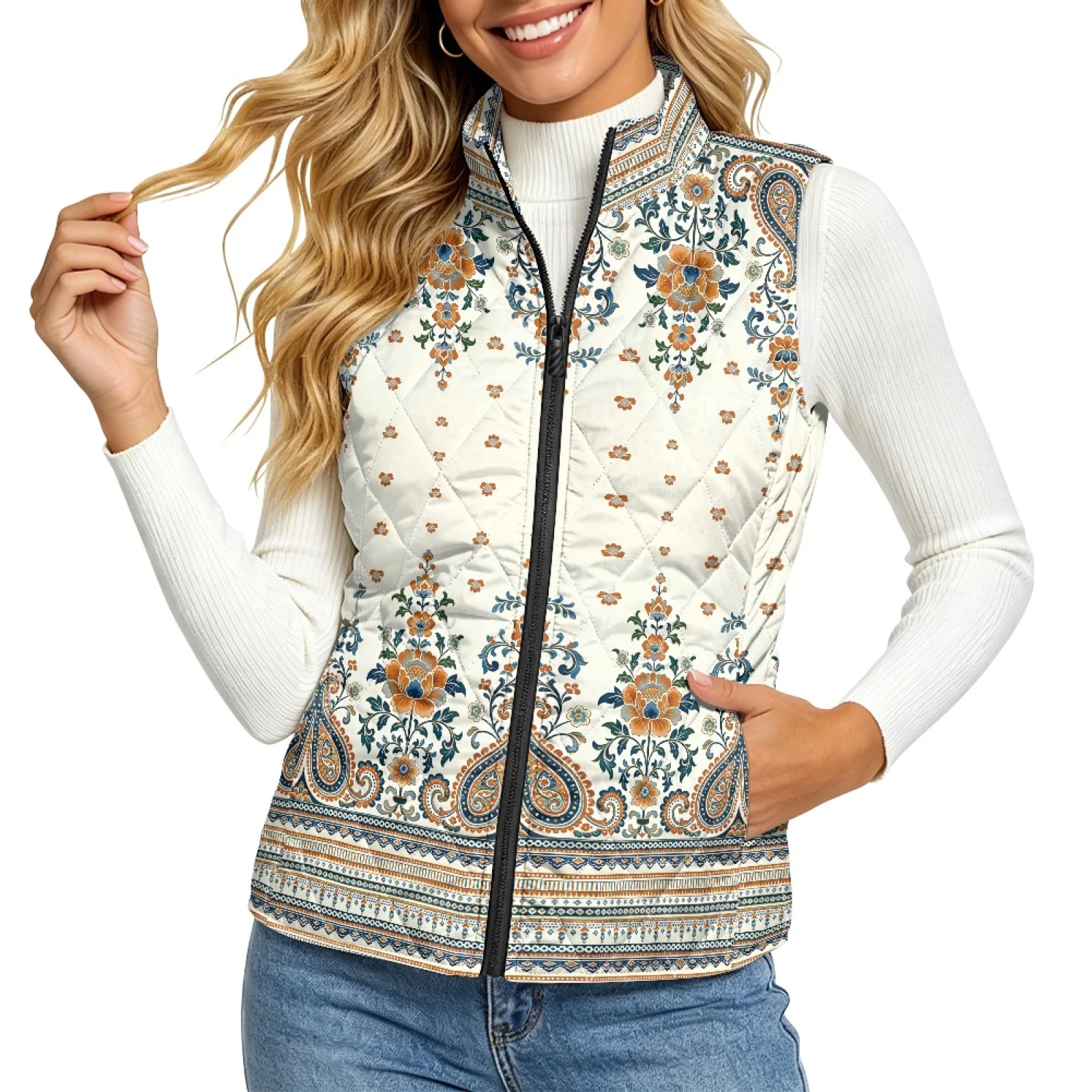 PENSTROLL Floral Golf Vest Women Sleeveless Layering Quilted Jacket Vest Women's Quilted Jacket Vest for Outdoor Hiking