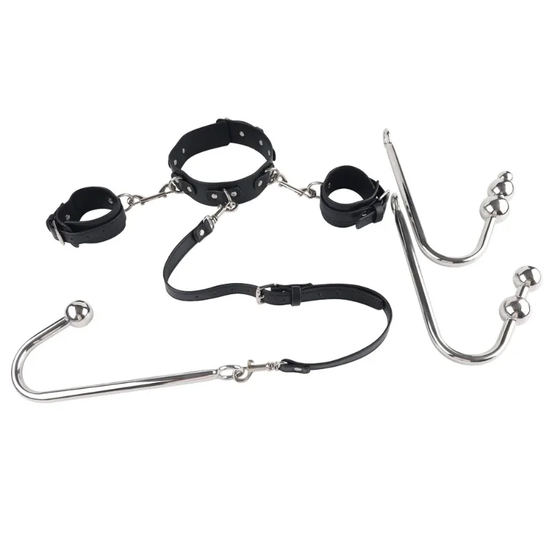 BDSM Adjustable Anal Hook Set Leather Collar Handcuff Straps BDSM Removable Anal Plug Multiple Play Accessories Adult Sex Toys
