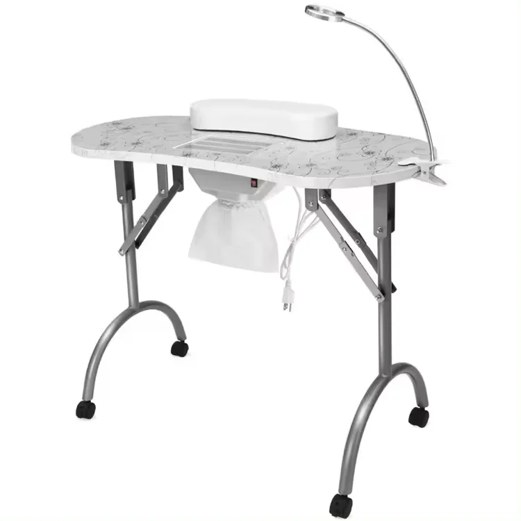 Hot Sale Nail Table Portable Folding Nail Table With Vacuum Cleaner Led Light Nail Lamp Manicure Table