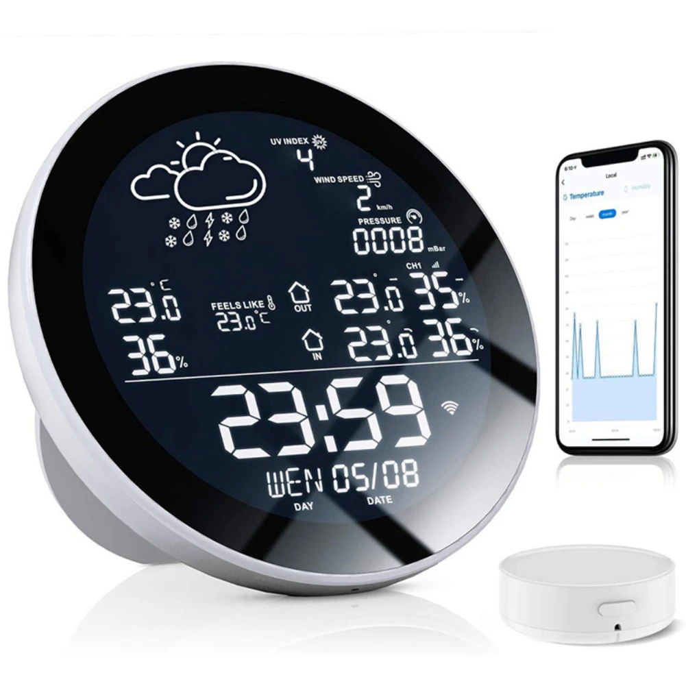 TUYA Wifi LCD Digital Clock Temperature Humidity Meter Indoor Outdoor Smart Thermometer Hygrometer Weather Station TH Sensor