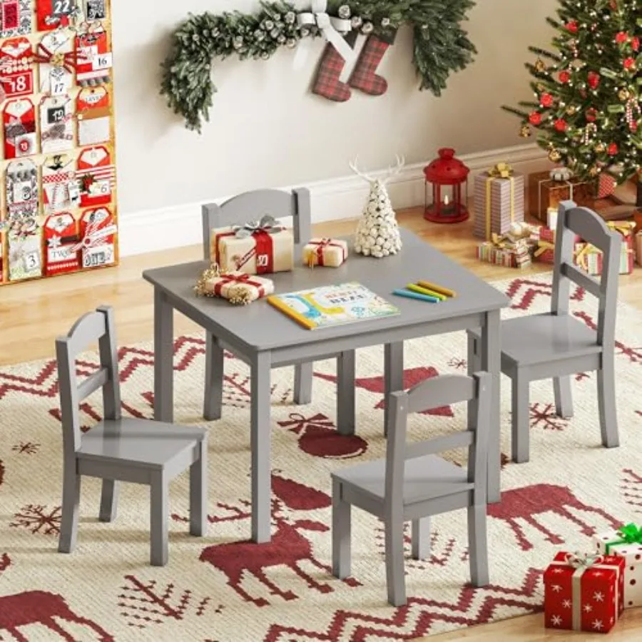 

Wood Table and 4 Chairs Multi-Activity Toddler Table and Chairs Set Table and Chairs Set for Arts Crafts and Snack Time Toddler
