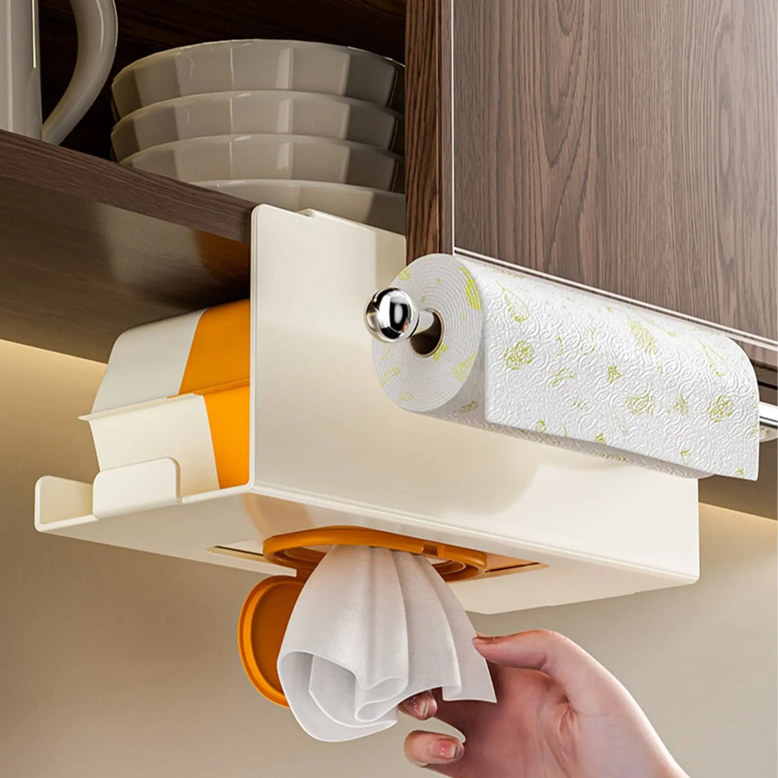 

Under Cabinet Paper Towel Holder Easy Reach Design Under Shelf Tissue Box Holder Kitchen Roll Dispenser Rust-Resistant