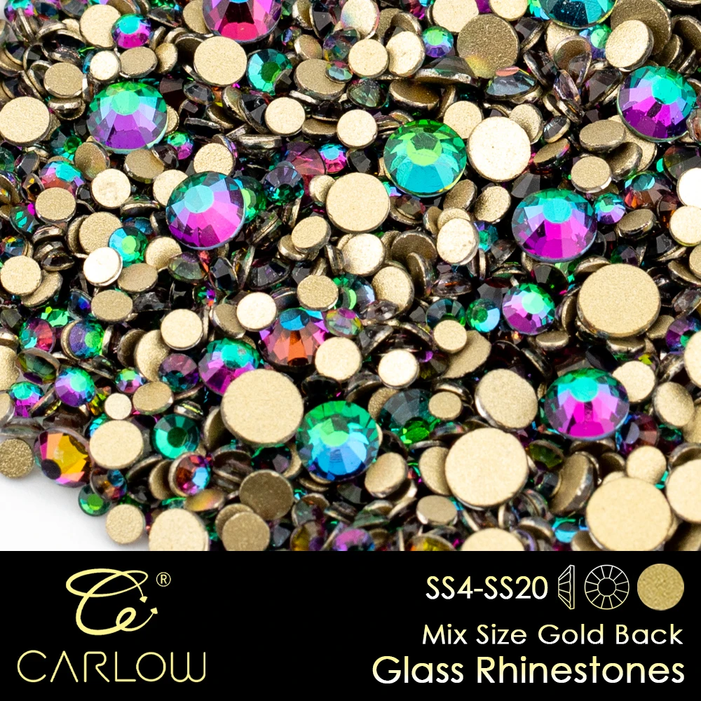 CARLOW Shiny High Quality Mix Size SS4-SS20 Glass Non-Hot Fix Rhinestones Flatback Strass for Nail Art Crafts JD-064