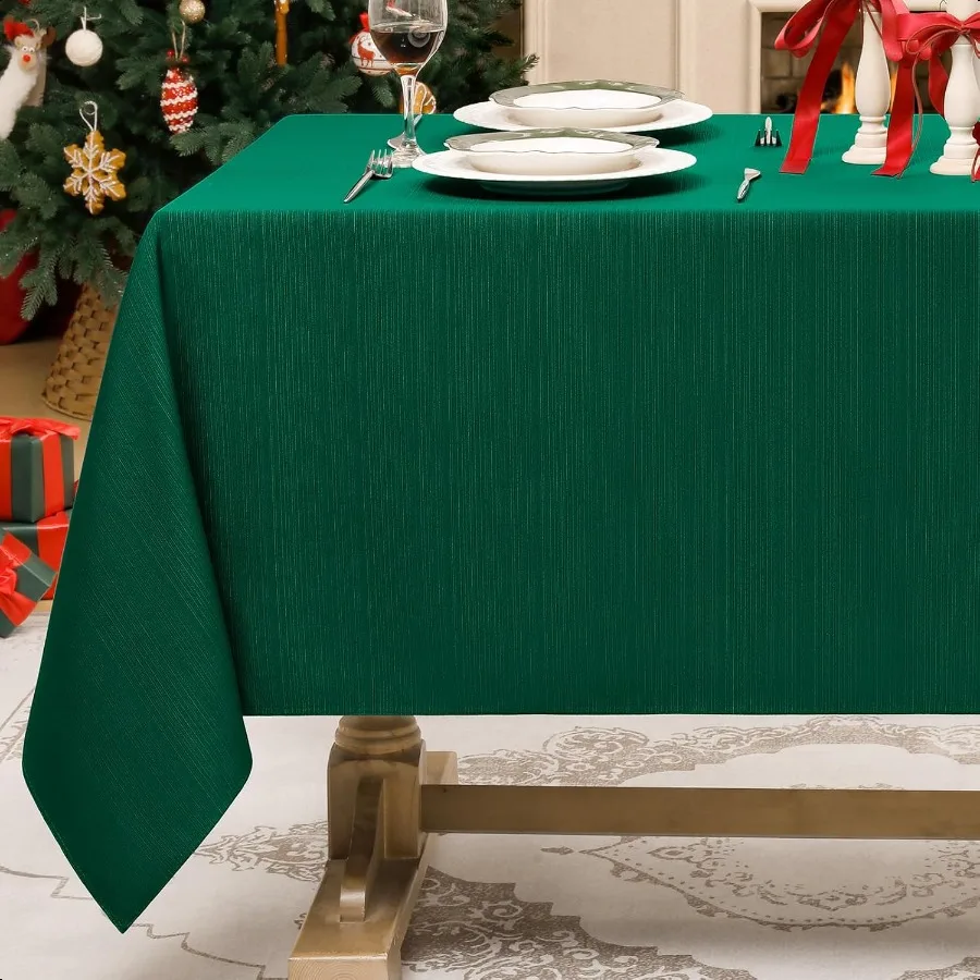 

Jacquard Christmas Tablecloth Rec Geometric Line Green Thick Table Cloth Waterproof Stain Resistant Washable Table Covers for X
