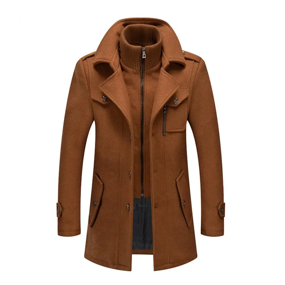 Männer Woll mantel Doppelst änder Kragen Langarm Einreiher Jacke mit Taschen Herbst Winter Freizeit jacke Männer Outwear