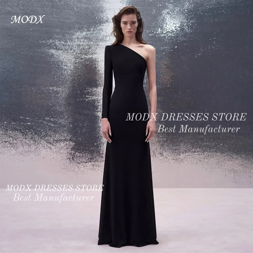 

MODX Simple Black One shoulder Satin Evening Dresses Customized A-Line Women Party Dress Formal Celebrity Gowns Quinceanera Dres