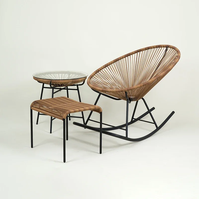 YZ  Rattan Chair Three-Piece Set Leisure Tea Table Garden  Lazy Rocking