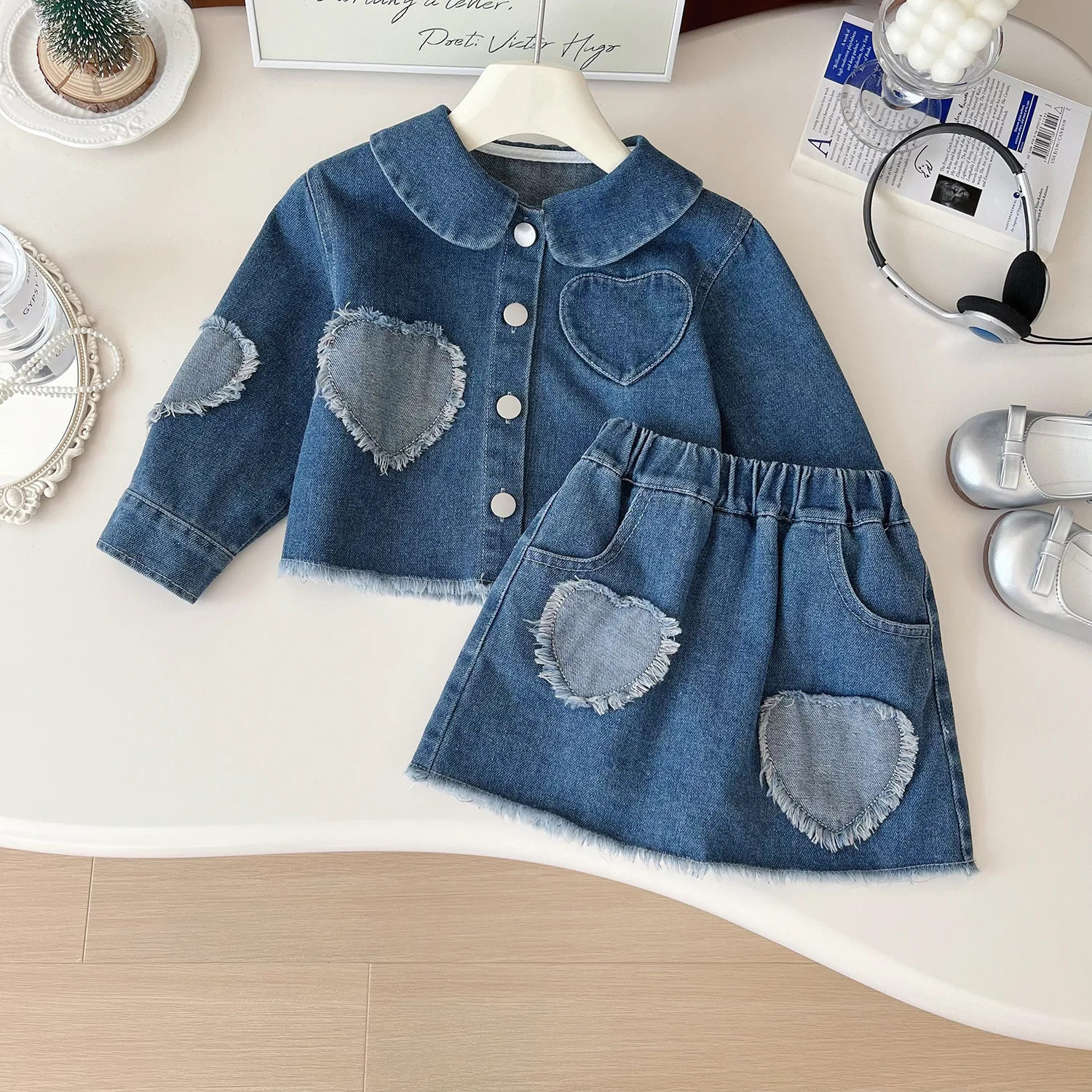 

Girls Denim Clothes Sets Spring Autumn 2025 Children Casual Coats Skirts 2pcs Cute Suit For Baby Tracksuits Kids Outfits 5 6 7Y