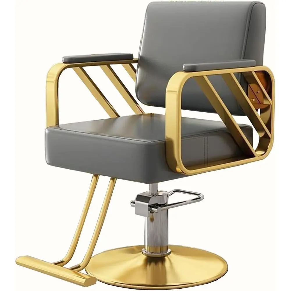 

360 ° Поворотное гидравлическое парикмахерское кресло серого цвета с золотой рамой - роскошное оборудование для салонов