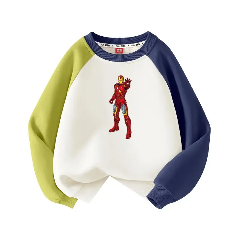 Marvel cartoon Spiderman creative printed crew neck color block sweatshirt personalityIron Man casual pullover holiday gift