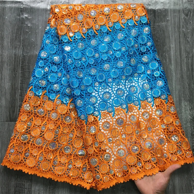 Latest High Quality African Sequins Guipure Cord Lace Fabric Nigerian Water Soluble Lace Guipure Cord For Women Dresses S3668