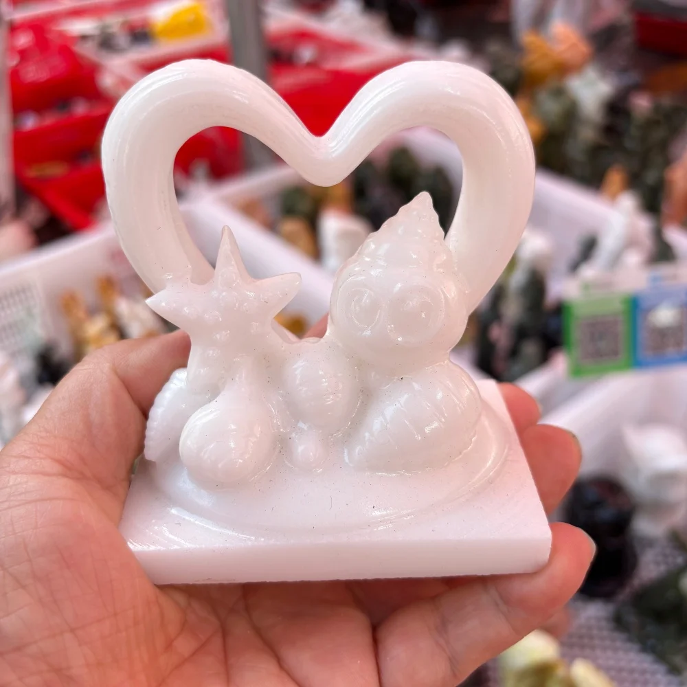 Natural Crystal Raw Stone White Jade Heart Sea Snail Starfish Reiki Healing Gothic Hand Carved Table Craft Gift
