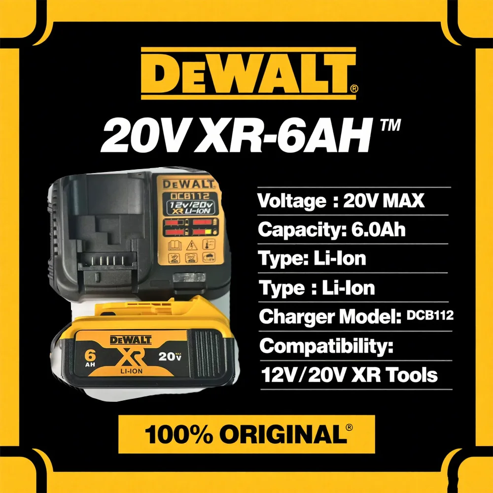 

Original DeWalt 20V 6.0Ah Lithium Battery - Reliable Power Source for Various DeWalt 20V Tools