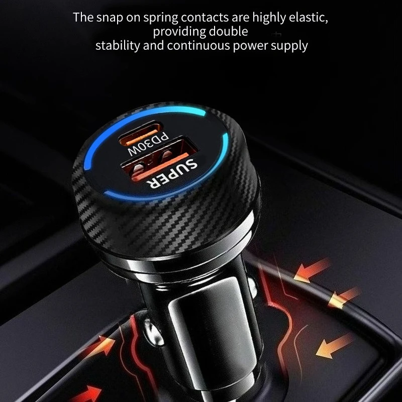 Ładowarka samochodowa 2-portowa PD 60W (PD30W+QC30W) do szybkiego ładowania telefonów HUAWEI, iPhone, Samsung, Xiaomi, adapter do zapalniczki samochodowej.