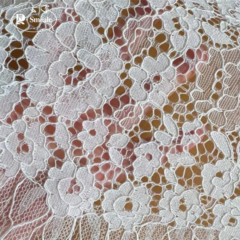 3 M Off - white New Design Rope Embroidery  Eyelash Lace Fabric .Wedding Dress  White Geometric Flowers Sewing Accessories