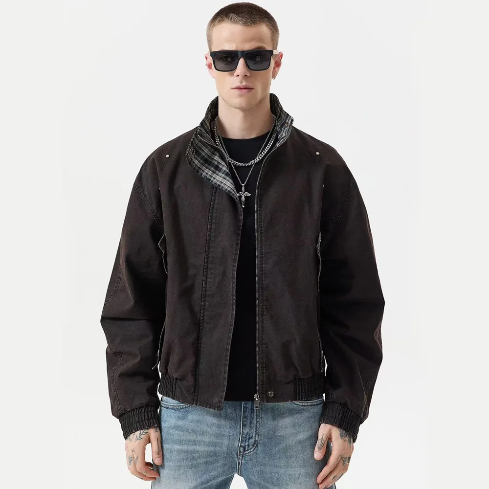 

Осенняя винтажная куртка-карго из стираного хлопка, мужская уличная модная свободная повседневная модная брендовая короткая мотоциклетная куртка-бомбер, пальто