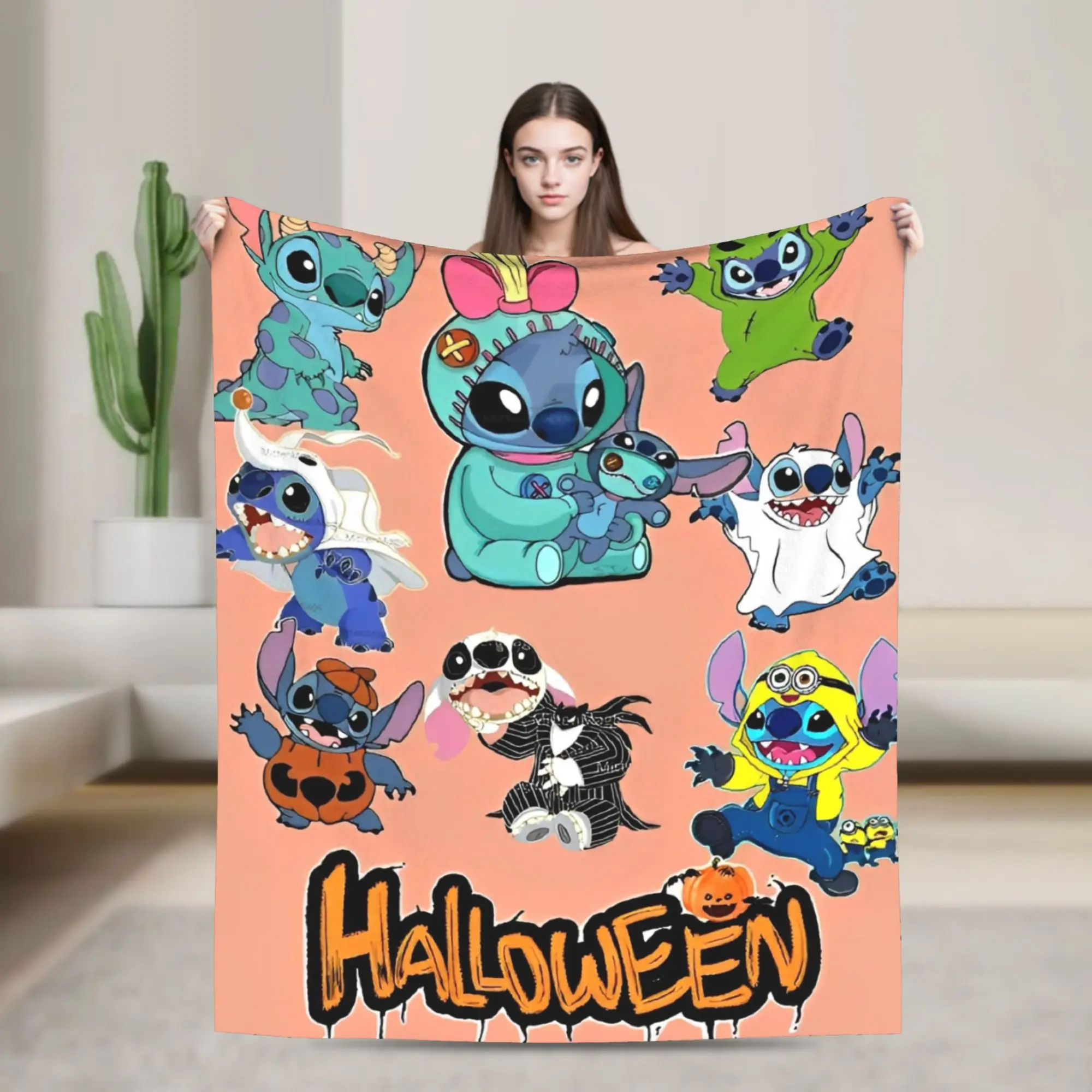 Halloween Stitchs Pumpkin Blanket Coral Fleece Plush  Ultra-Soft Throw Blankets for Bedroom Sofa Bed Rug
