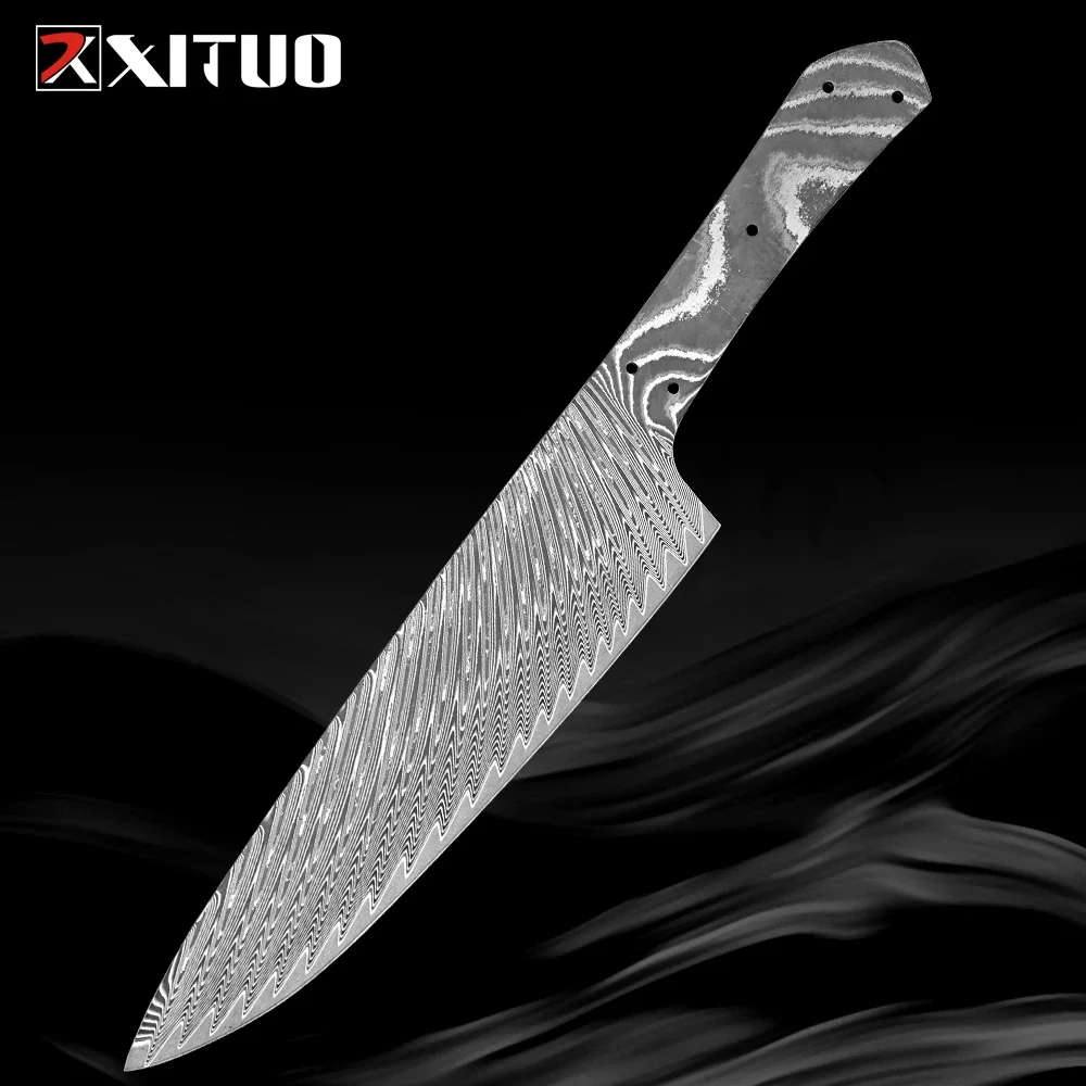 

Damascus Steel 8 Inch Chef Knife Blade Blank DIY Making Material Full Tang Knife Blade Blank Heat-treated sharp edges Blank