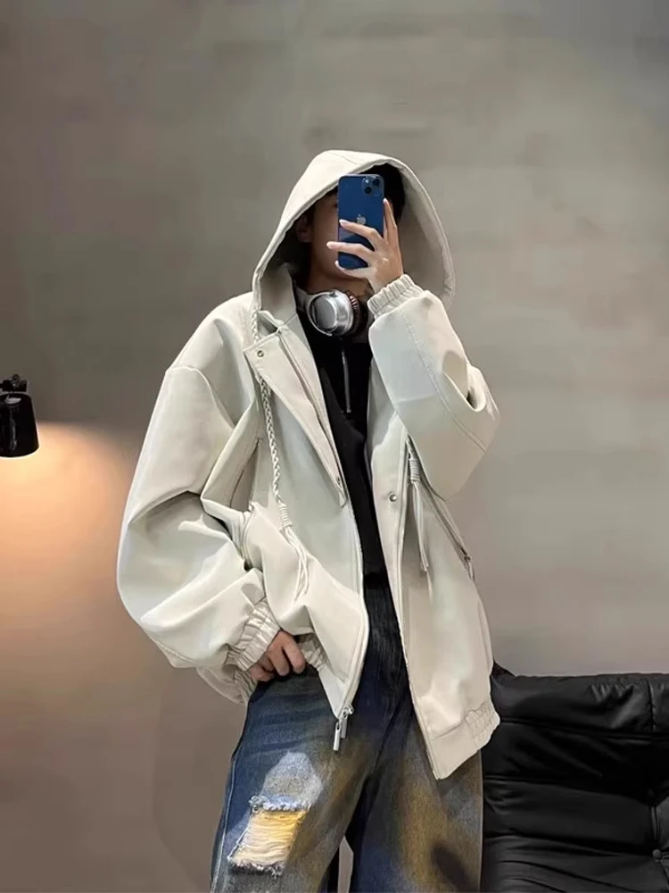 الأمريكية Sle ماتي بولي Leather الجلود Jaet الرجال الخريف الشتاء Cleanfit مقنعين دراجة نارية الملابس العصرية العلامة التجارية زوجين ملابس خارجية #3