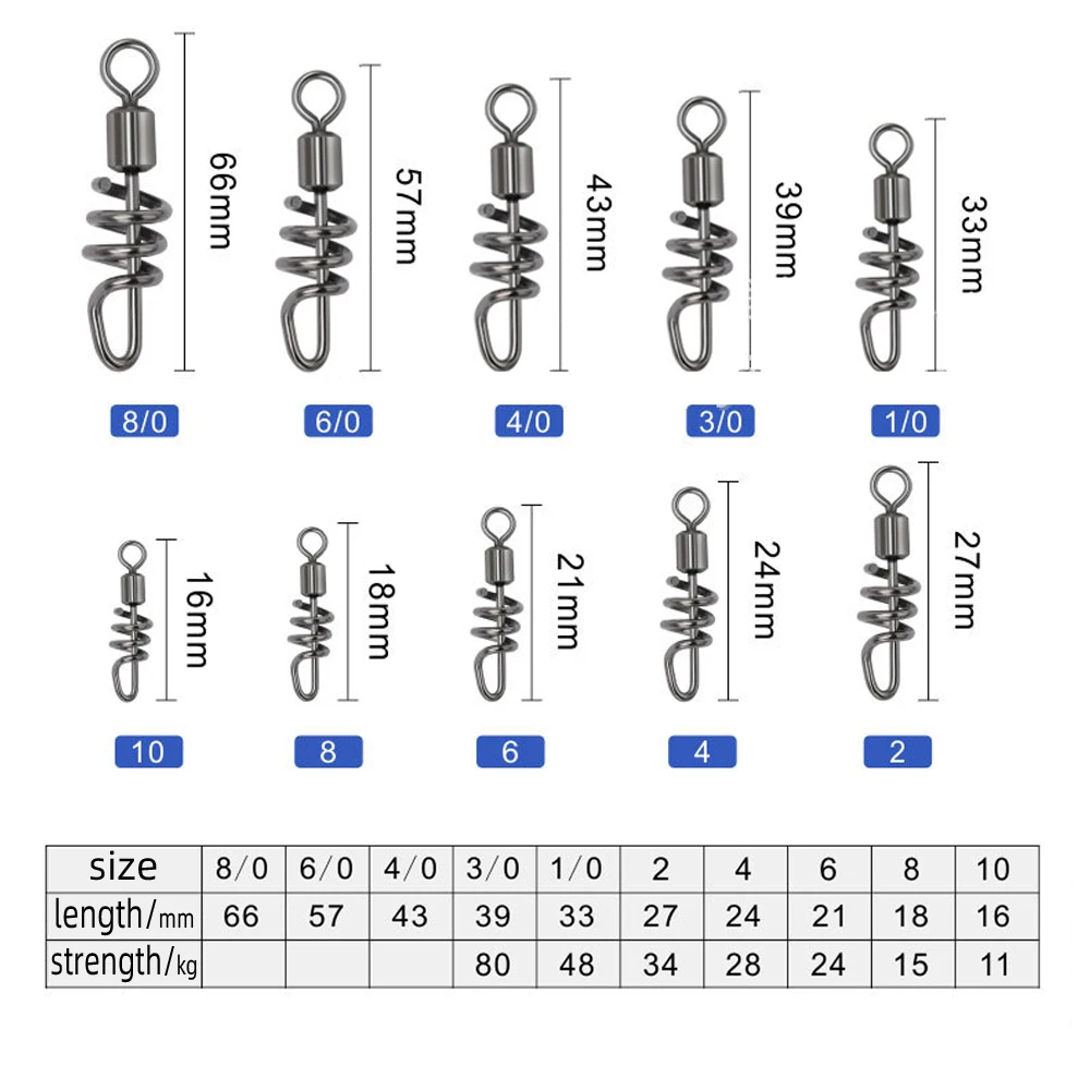 DNDYUJU 10pcs Stainless Steel Fishing Connector Rolling Swivel With Screwed Snap Fishing Swivels Fishing Lure Connector