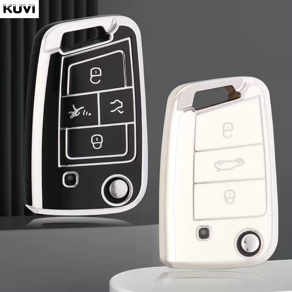 3 4 Buttons TPU Car Key Case Cover Shell For VW Volkswagen Golf 7 MK7 Tiguan MK2 For Seat Ateca Leon FR Ibiza For Skoda Octavia