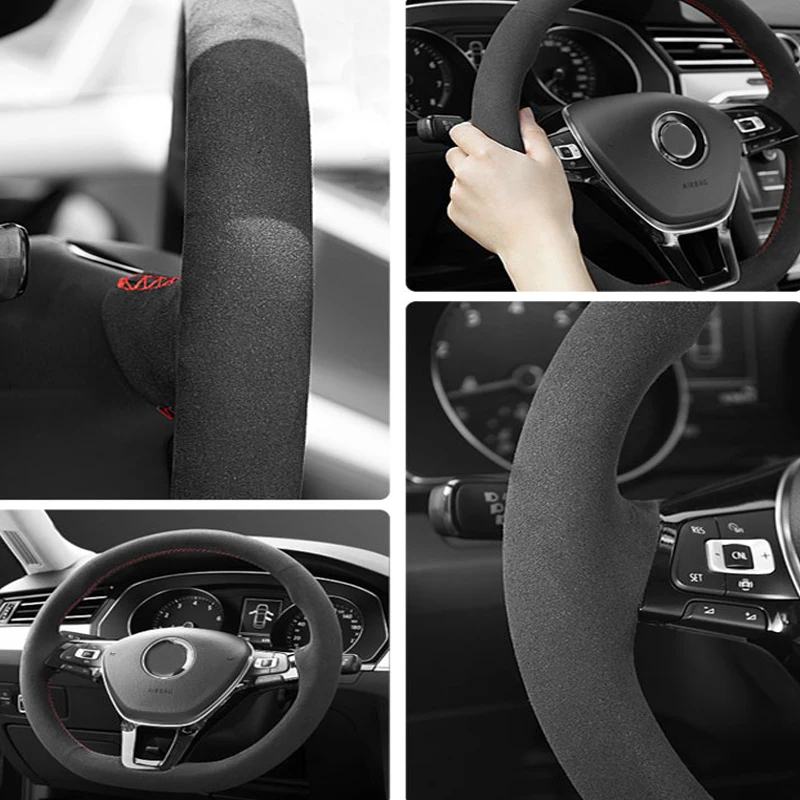 DIY Hand-stitched Leather Suede for Chevrolet Camaro 18-22 Car Steering Wheel Cover Sleeve Interior Decoration Car Accessories