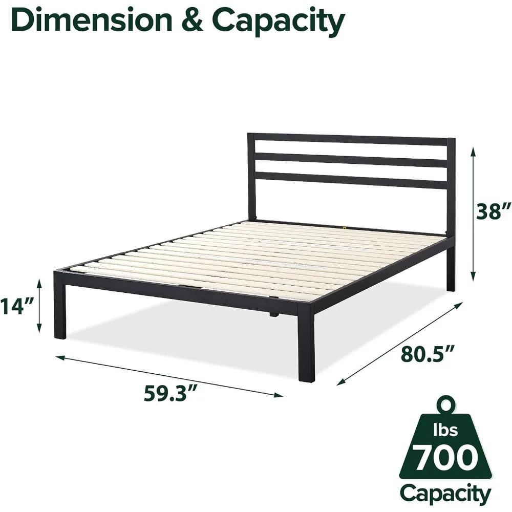 ZINUS Mia Metal Platform Bed Frame with Headboard, Wood Slat Support, No Box Spring Needed, Easy Assembly, Queen