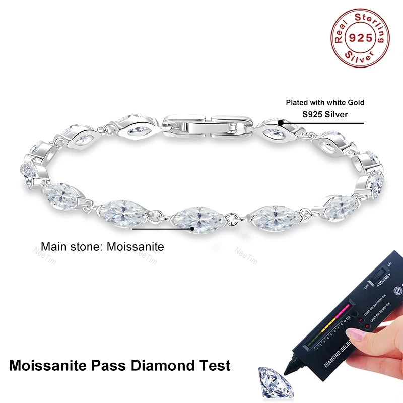NeeTim Full Marquise Cut Moissantie Tennis Bracelet for Women Men  Sterling Silver S925 with Gold Plated Bracelets Fine Jewelry