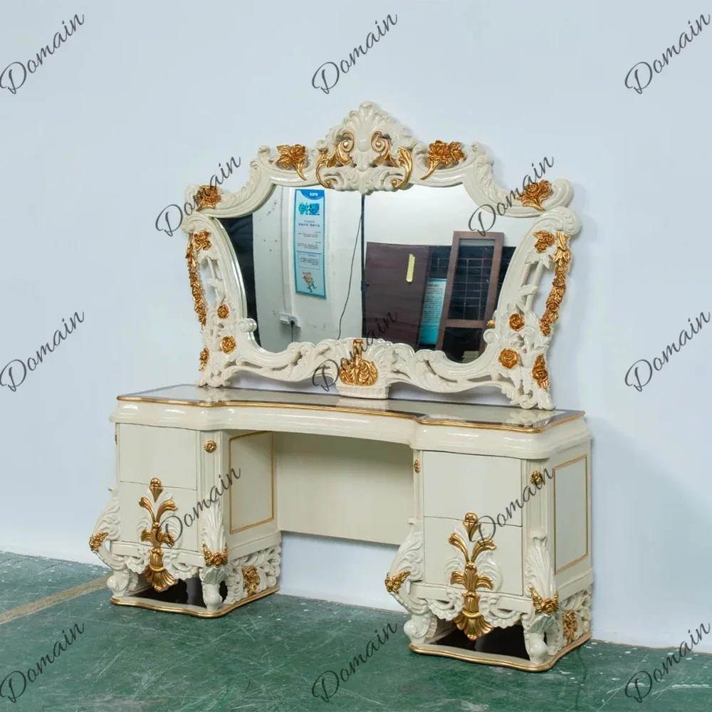 Modern style ！@French Style Bedroom Furniture Sets Makeup Vanities Table Luxury Classical Solid Wood Dressing Table With Mirror