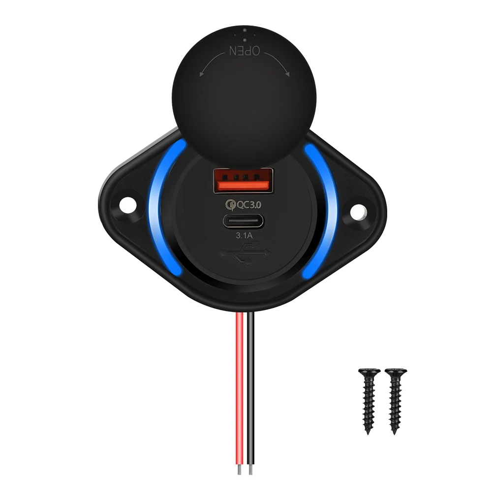 Neue Dual-USB-Autoladebuchse mit QC PD Schnellladefunktion und Schiebedeckel, 12V/24V 48W Schnellladegerät für Auto, Boot, Bus, Wohnmobil – Detail 1