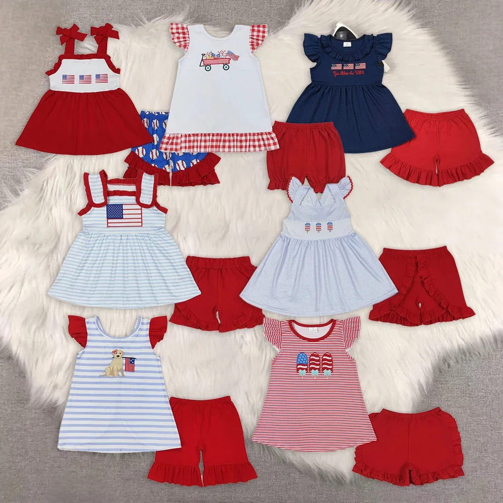 

Baby Girls Flag 4th Of July Sibling Clothes Sets