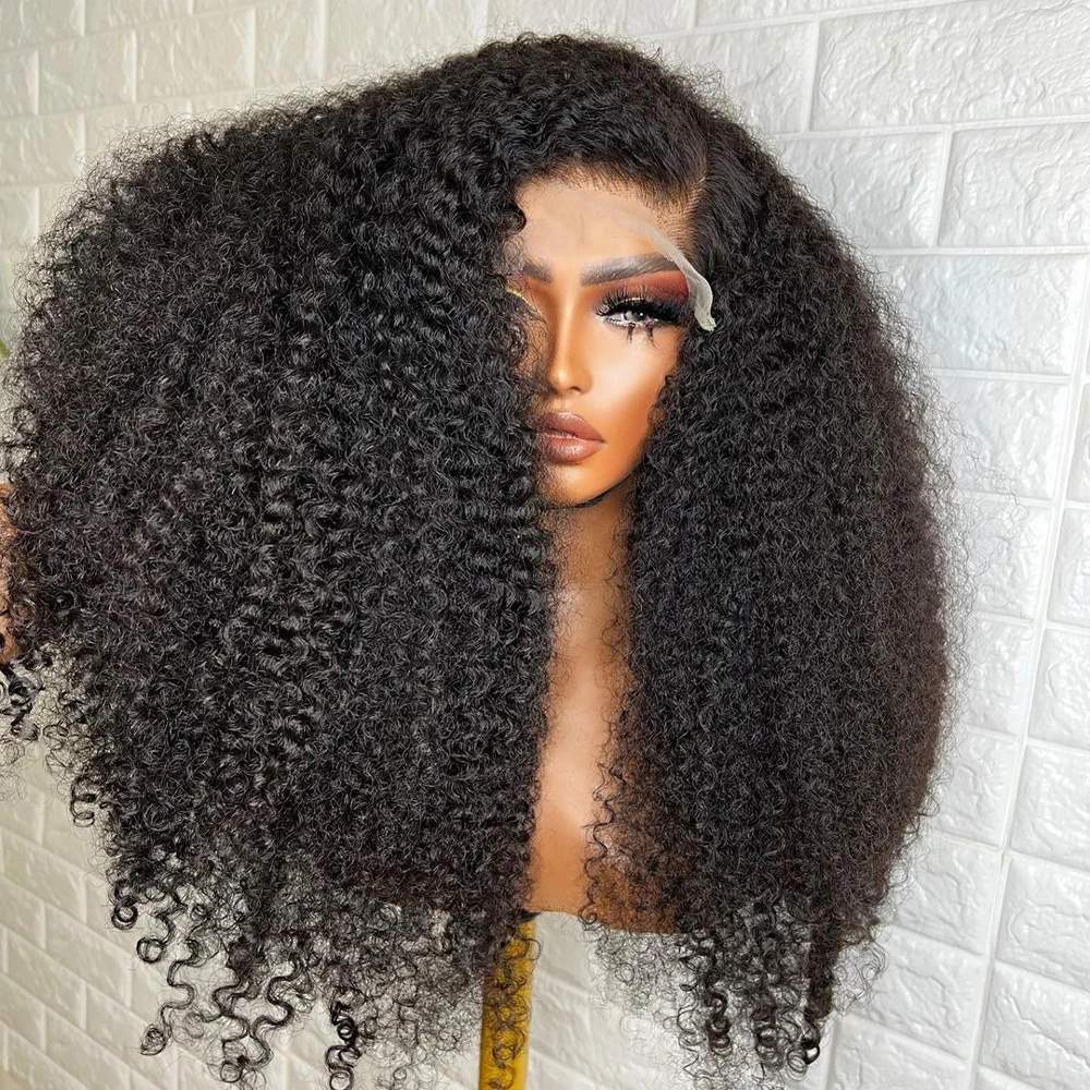 

Soft 26“ Long Glueless Natural Black 180Density Kinky curly Lace Front Wig For Women BabyHair Preplucked Heat Resistant Daily