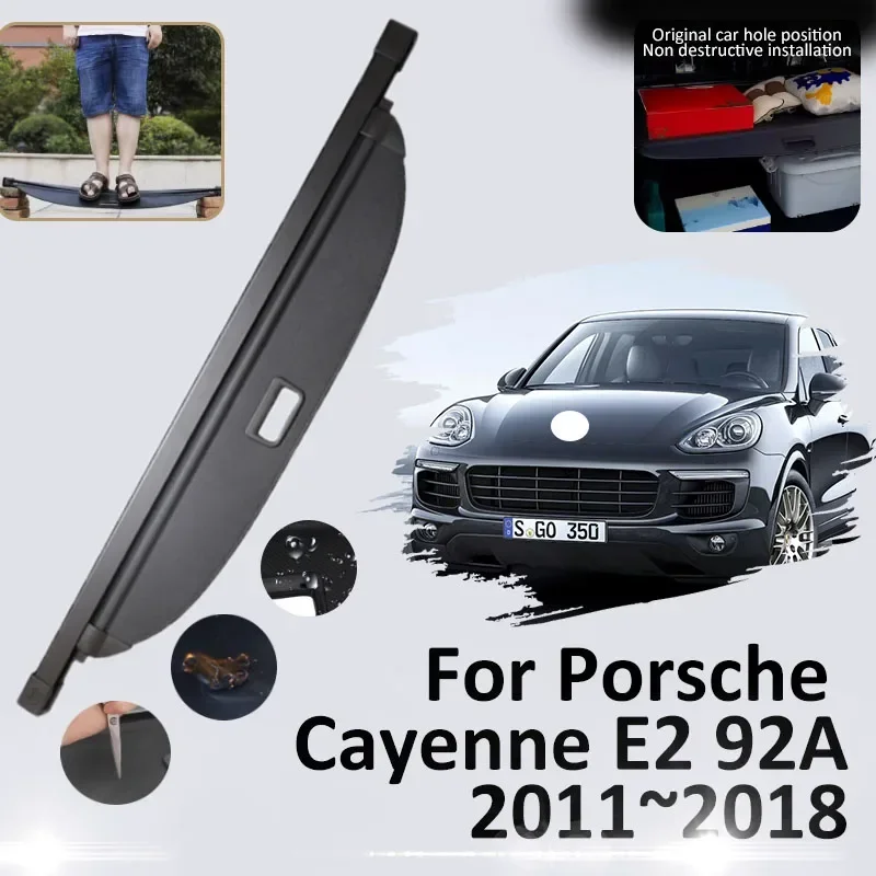 Trunk Cargo Cover For Porsche Cayenne E2 92A 2011~2018 2016 Car Rear Anti-peep Shield Shade Curtain Partition Board Accessories