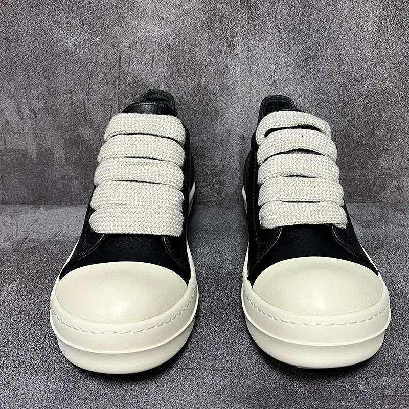 Men's Casual Shoes Leather Women Sneaker Jumbo Lace Up Luxury Trainers Platform High Street Autumn Flats Black White Sneakers - view 4
