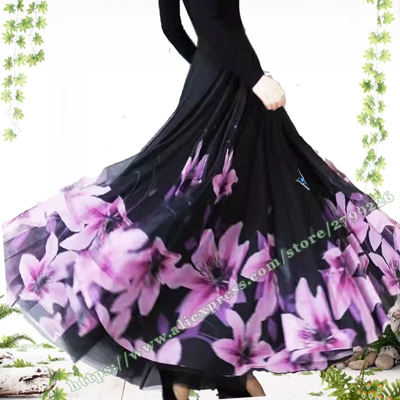 Female Print Skirt 2024 Summer women's Long Skirt Large Plus Size Big Hem Mesh Floral Pattern Maxi Skirt for Womens