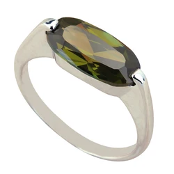 Unpriced Olivine Peridot 6*12mm Gemstone Silver Ring Size 5 6 7 8 9 Q1050-G