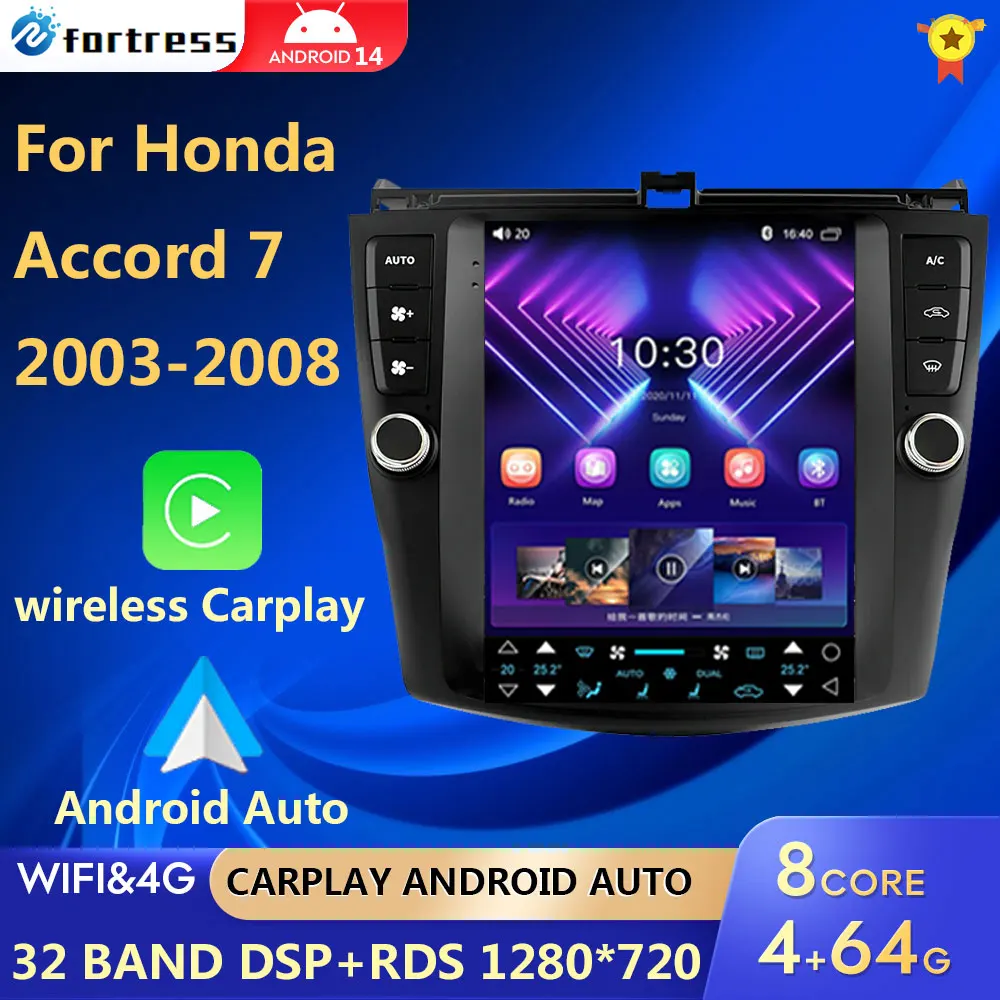 

For Honda Accord 7 2003-2008 Car Radio Multimedia 2din Android 12 Auto Carplay Stereo gps 8Core 4G 9.7 inch Qled 9.7" CE