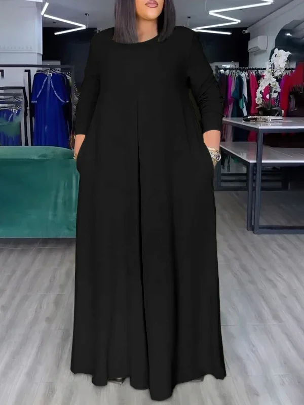 Modigirl 2025 Summer Fashion Afican Tute larghe di colore solido per le donne con tasche Girocollo Pantaloni a gamba larga Tuta femminile