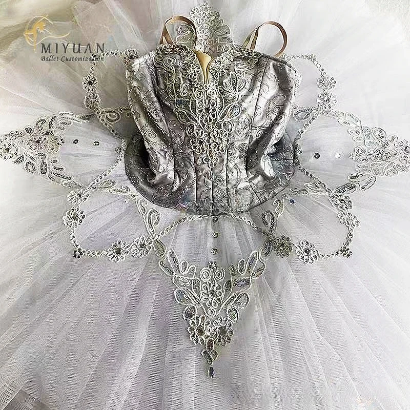 Silver fairy Raymonda and other variations of the tutu professional custom adult children competition tulle dress silver white