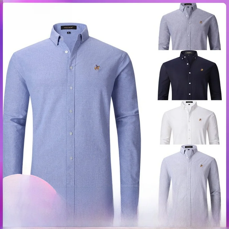 

Pure Cotton Oxford Fabric Men's Shirt Long Sleeve Casual European Size Business Casual Cross-Border Men's Breathable Wear-res...