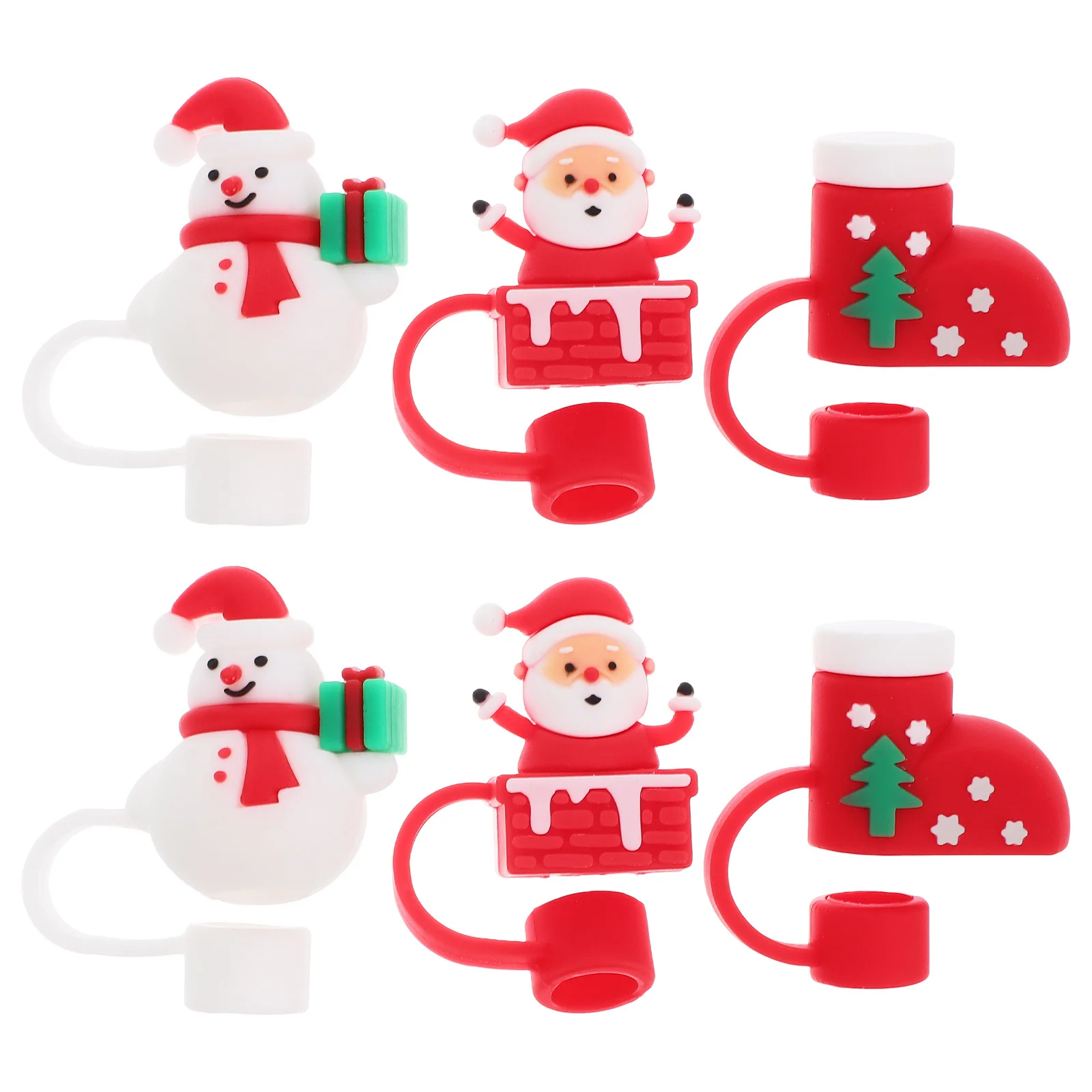 

6Pcs Christmas Silicone Straw Toppers Reusable Splash Proof Design for Parties Picnics and Gatherings Various Cute Patterns