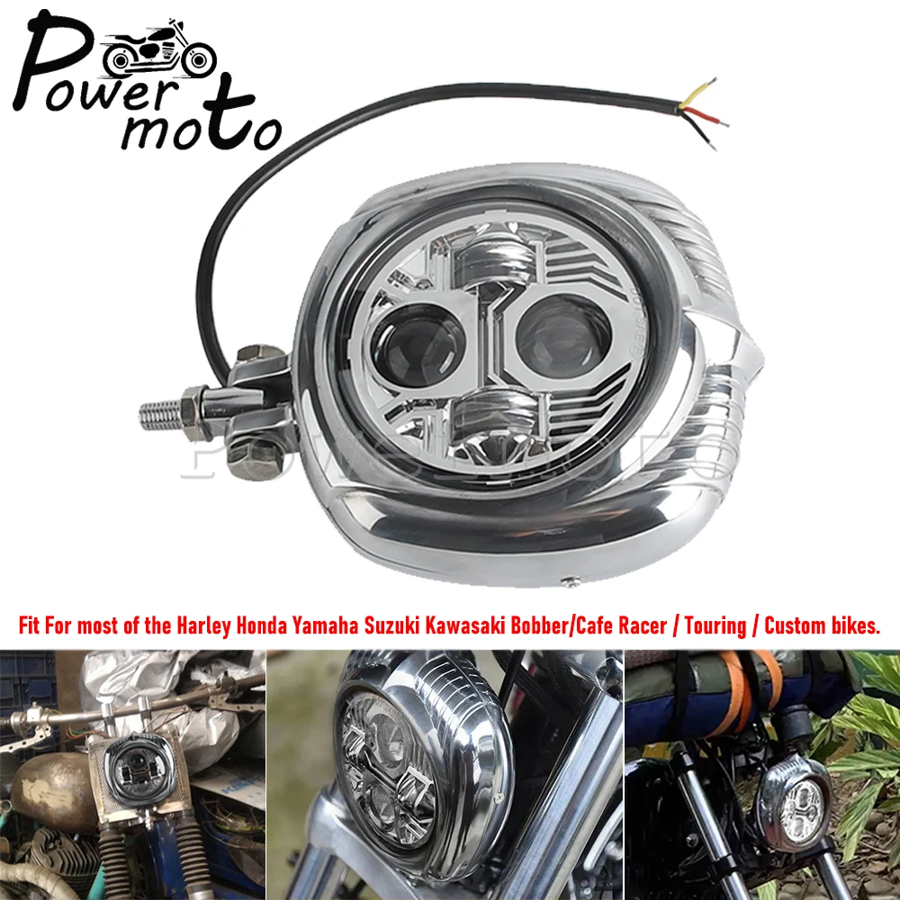 Old School Motorcycle Headlight Retro Hi/Lo Beam Front Light Bobber Headlamp For Harley Chopper Dyna Custom Cafe Racer Kawasaki