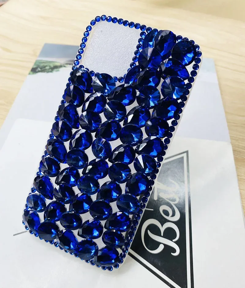 Gem Blue Diamond Glitter Phone Case for Women, Luxury Rhinestone TPU Cover, For Samsung S24 S21 S20 FE S22 23Ultra Note20 Casing