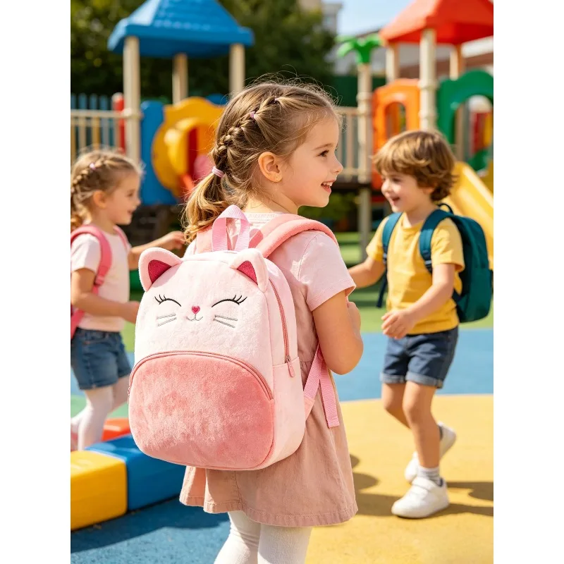 

1pc Cartoon Animal Kids Backpack Plush Material Multiple Colors Kindergarten Cute Backpack For Children