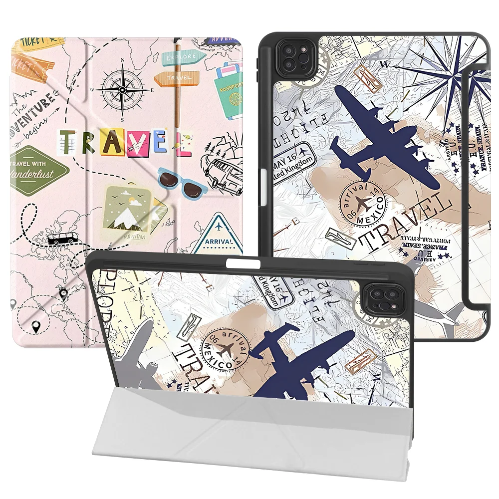 Retro Airplane Travel With Pen Slot Cover Tablet Case For iPad 12th Pro M4 13 2025 2026 9th 11th Air 8 M2 M3 3 Mini 7 6 5 10th
