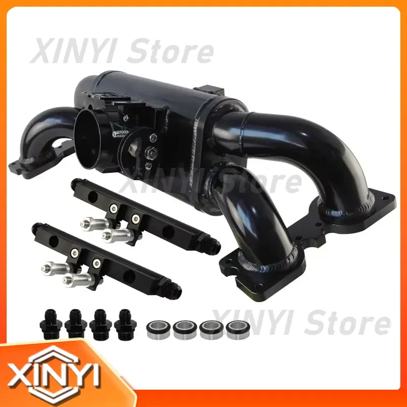 Intake Manifold 70mm Throttle Body Fuel Rail Kit for Subaru Impreza WRX STi EJ20 EJ25 01-05 Black Silver Billet Aluminum