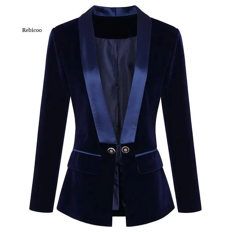 

Gold Velvet Women Blazer Notched Collar Long Sleeve Ladies Casual Suit Jacket Spring Autumn Double Breasted Blazers for Female