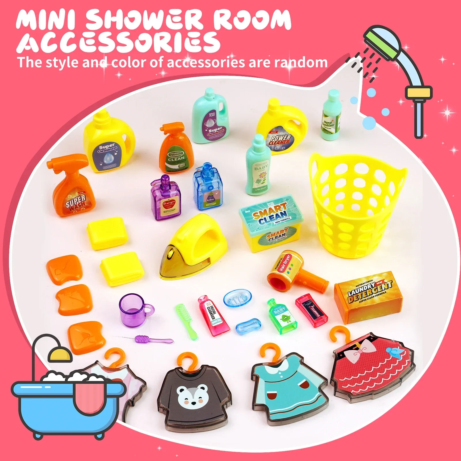 مجموعة لعب دور الحمام الوردي مع لوحة كي خزانة الغسيل للاستحمام - هدية مثالية لعيد الميلاد وعيد الشكر والعام الجديد #6