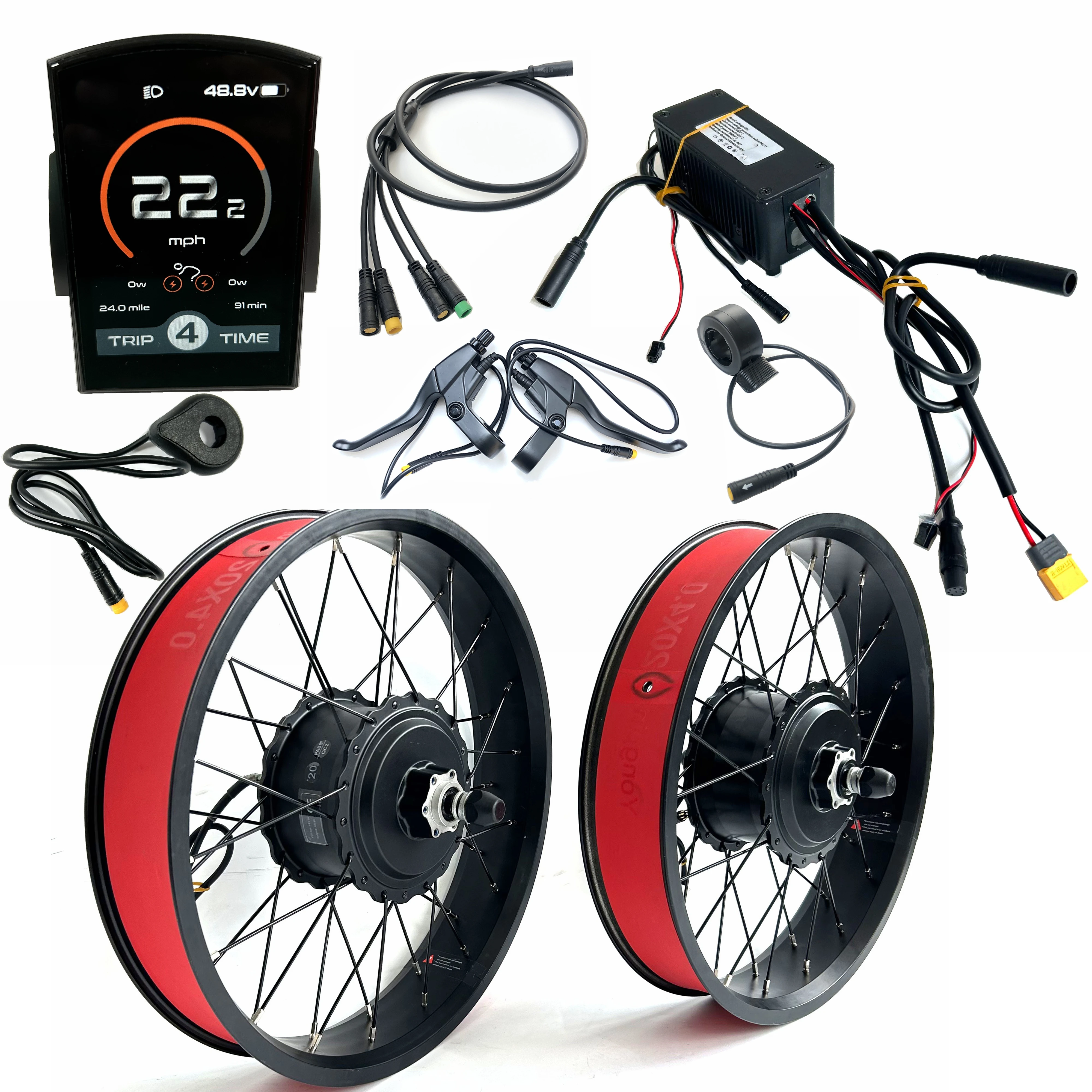 

48V1000W Dual Motor Kit 2x500W Electric Fat Bike Hub Motor Double Drive Kit 2WD EBike Conversion Kit 20x4.0 inch Wheel F&R
