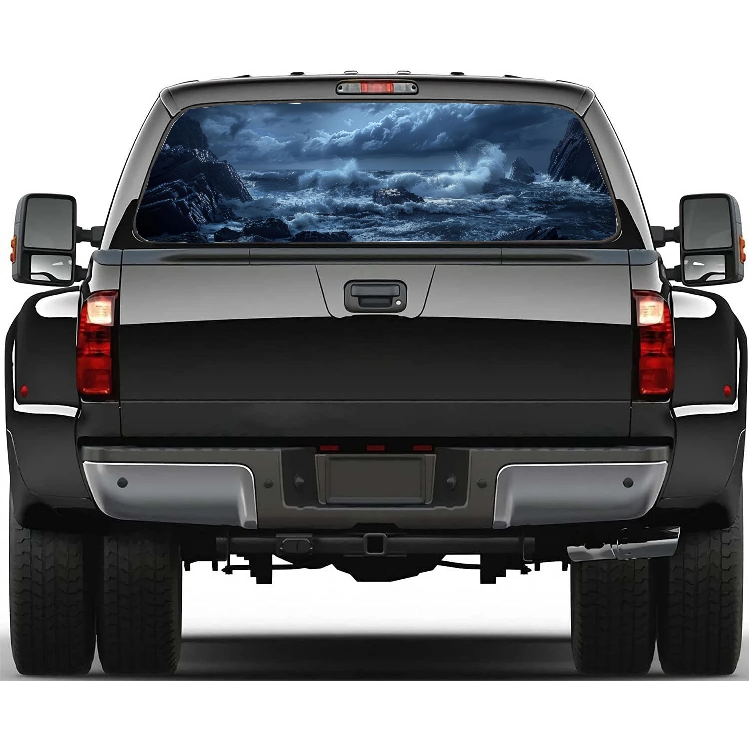 

Ocean Dark Storm Car Rear Window Decal Fit Pickup,Truck,Car Universal See Through Perforated Back Window Vinyl Sticker